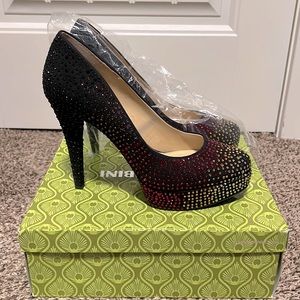 Platform multi colored rhinestone heels, all original packaging, 10M